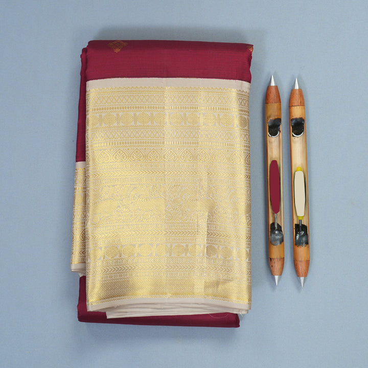 Hayagrivas Handloom Pinkish-Maroon Kanjivaram Silk Saree with Greige Border SSCBF159H3-3