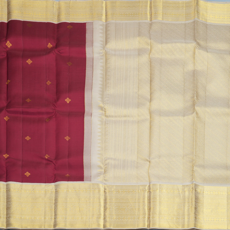 Hayagrivas Handloom Pinkish-Maroon Kanjivaram Silk Saree with Greige Border SSCBF159H3-3