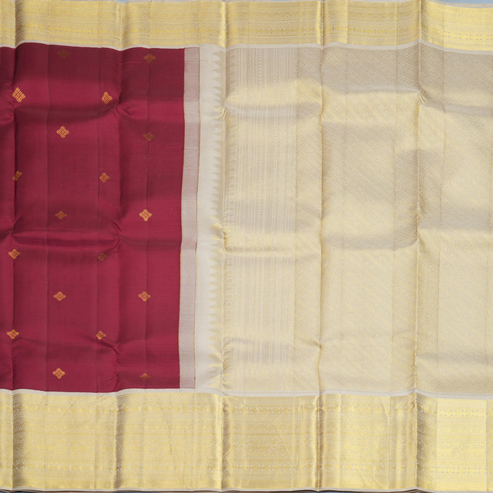 Hayagrivas Handloom Pinkish-Maroon Kanjivaram Silk Saree with Greige Border SSCBF159H3-3