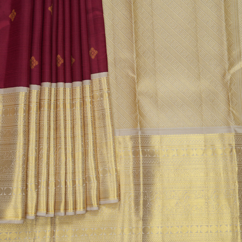 Hayagrivas Handloom Pinkish-Maroon Kanjivaram Silk Saree with Greige Border SSCBF159H3-3