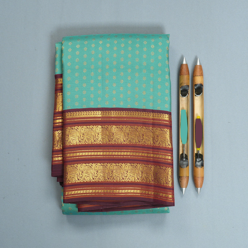 Hayagrivas Handloom Light Blue Kanjivaram Silk Saree with Burgundy Border SSCBF159H4-1