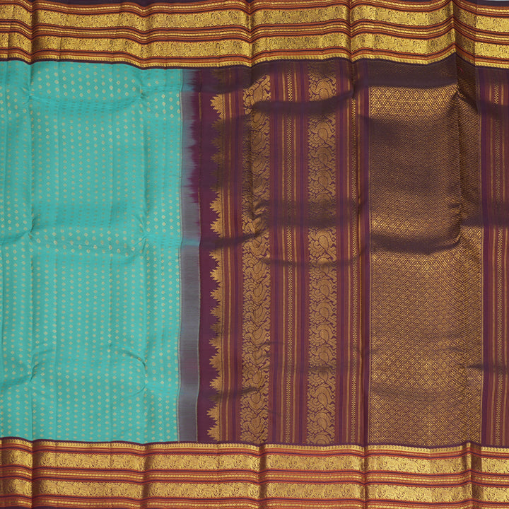 Hayagrivas Handloom Light Blue Kanjivaram Silk Saree with Burgundy Border SSCBF159H4-1