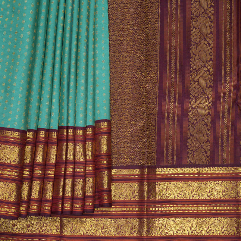 Hayagrivas Handloom Light Blue Kanjivaram Silk Saree with Burgundy Border SSCBF159H4-1