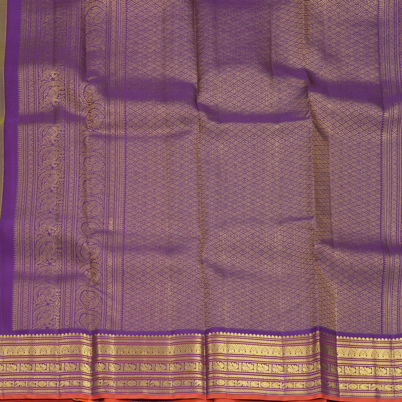 Hayagrivas Handloom Lime Green Kanjivaram Silk Saree with Purple Border SSCBF159H4-2