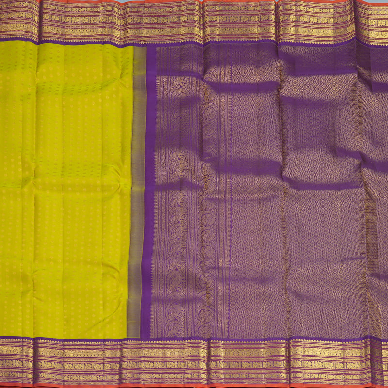 Hayagrivas Handloom Lime Green Kanjivaram Silk Saree with Purple Border SSCBF159H4-2