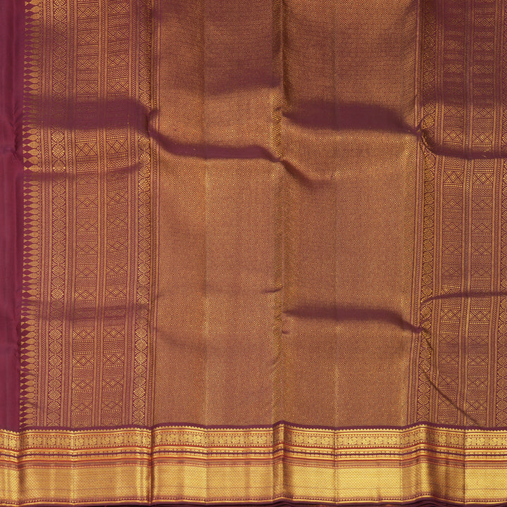 Hayagrivas Handloom Mustard Yellow Kanjivaram Silk Saree with Burgundy Border SSCBF159H4-3