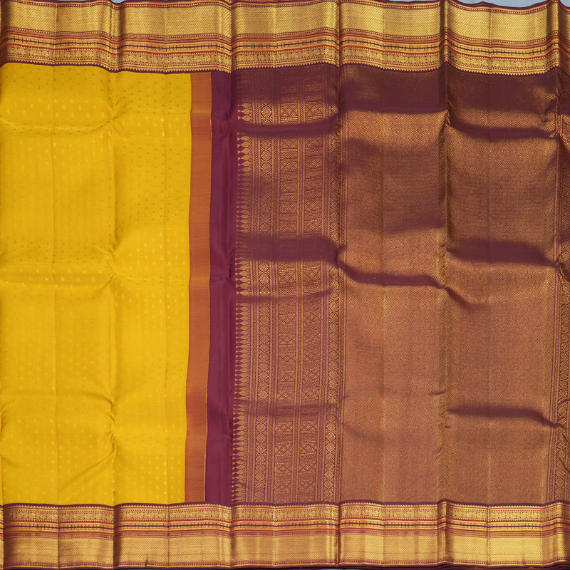 Hayagrivas Handloom Mustard Yellow Kanjivaram Silk Saree with Burgundy Border SSCBF159H4-3