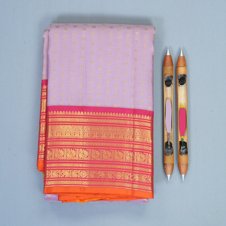 Hayagrivas Handloom Lilac Kanjivaram Silk Saree with Pink Border SSCBF159H4-4