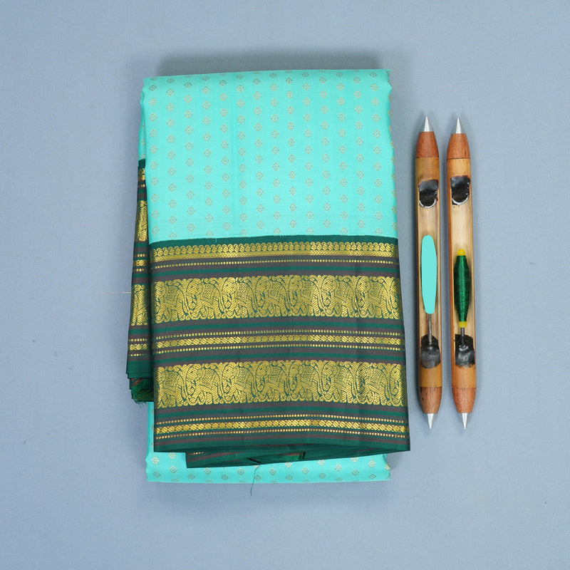 Hayagrivas Handloom Sea Blue Kanjivaram Silk Saree with Bottle Green Border SSCBF159H4-5