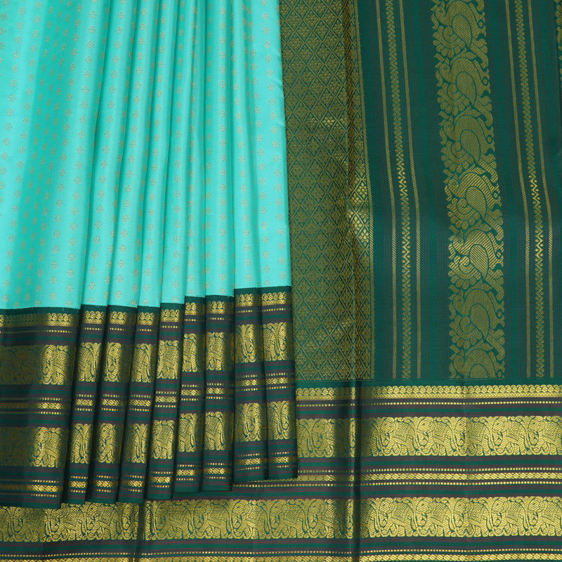 Hayagrivas Handloom Sea Blue Kanjivaram Silk Saree with Bottle Green Border SSCBF159H4-5