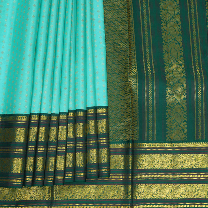 Hayagrivas Handloom Sea Blue Kanjivaram Silk Saree with Bottle Green Border SSCBF159H4-5