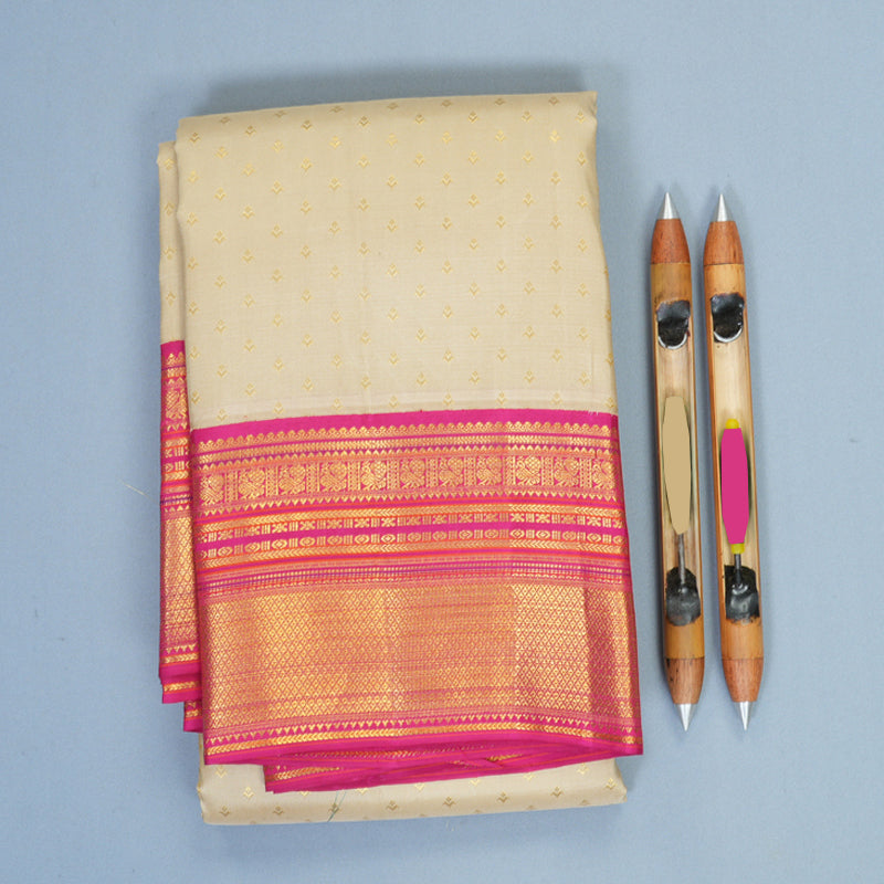 Hayagrivas Handloom Cream Kanjivaram Silk Saree with Pink Border SSCBF159H4-6