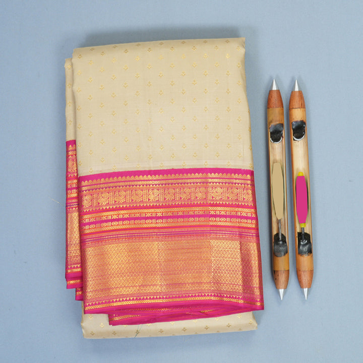 Hayagrivas Handloom Cream Kanjivaram Silk Saree with Pink Border SSCBF159H4-6