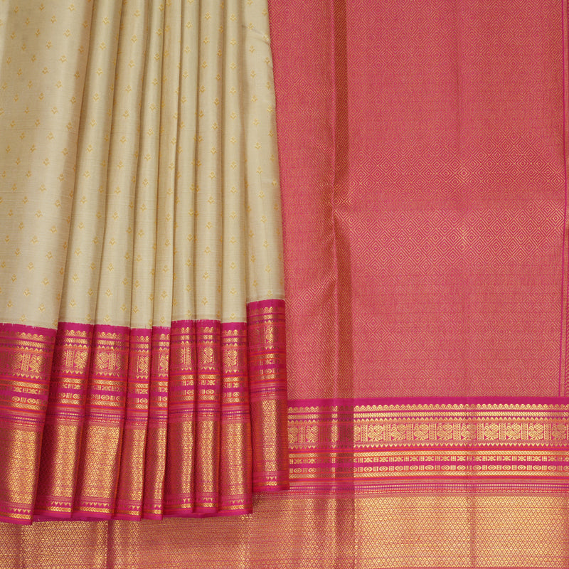 Hayagrivas Handloom Cream Kanjivaram Silk Saree with Pink Border SSCBF159H4-6