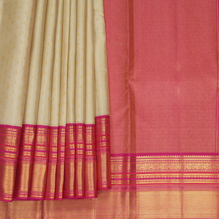 Hayagrivas Handloom Cream Kanjivaram Silk Saree with Pink Border SSCBF159H4-6
