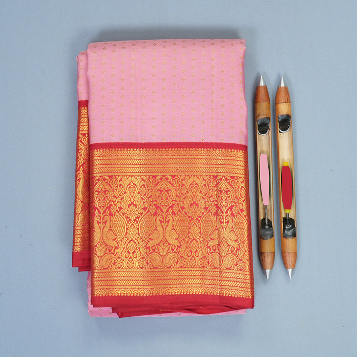 Hayagrivas Handloom Rose Pink Kanjivaram Silk Saree with Red Border SSCBF159H5-1