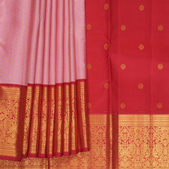 Hayagrivas Handloom Rose Pink Kanjivaram Silk Saree with Red Border SSCBF159H5-1