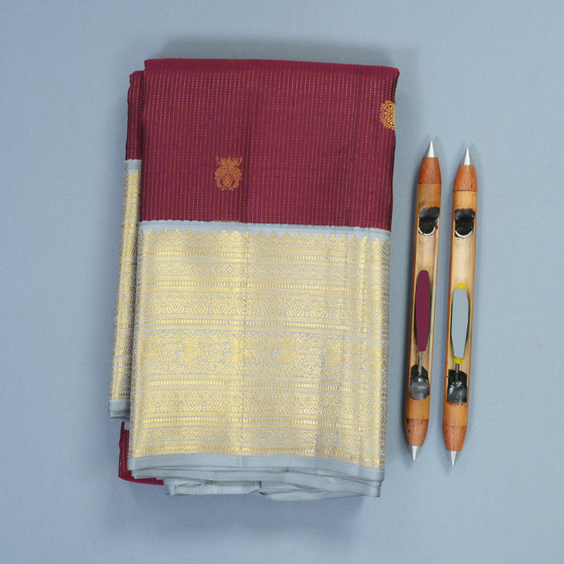 Hayagrivas Handloom Wine Maroon Kanjivaram Silk Saree with Grey Border SSCBF159H6-1