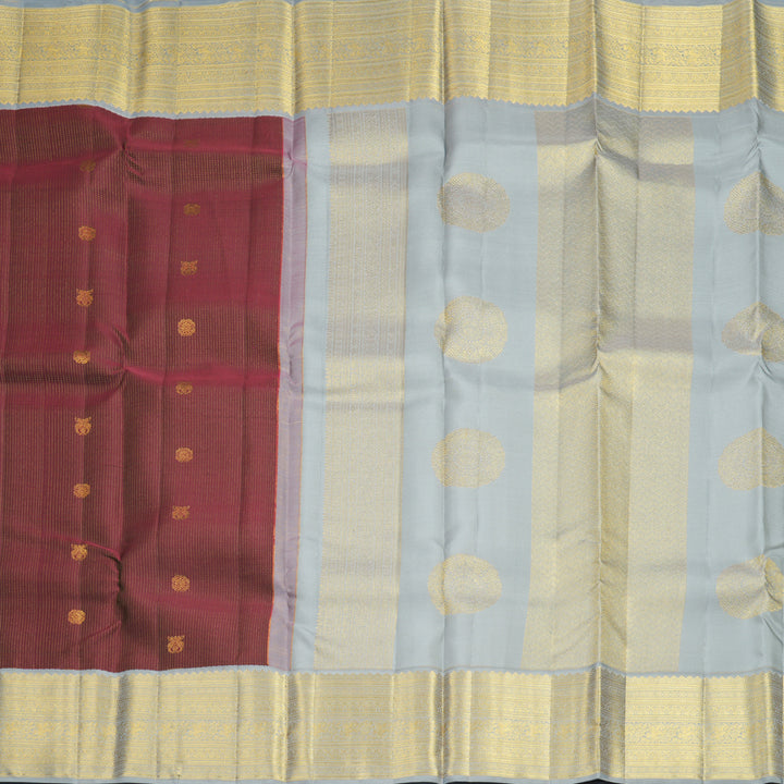 Hayagrivas Handloom Wine Maroon Kanjivaram Silk Saree with Grey Border SSCBF159H6-1