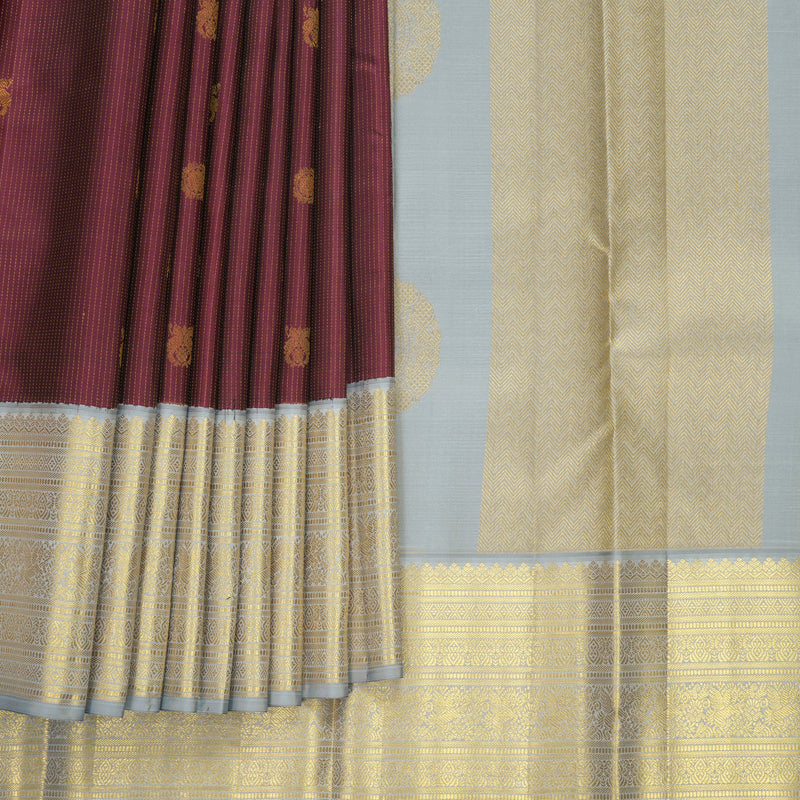 Hayagrivas Handloom Wine Maroon Kanjivaram Silk Saree with Grey Border SSCBF159H6-1