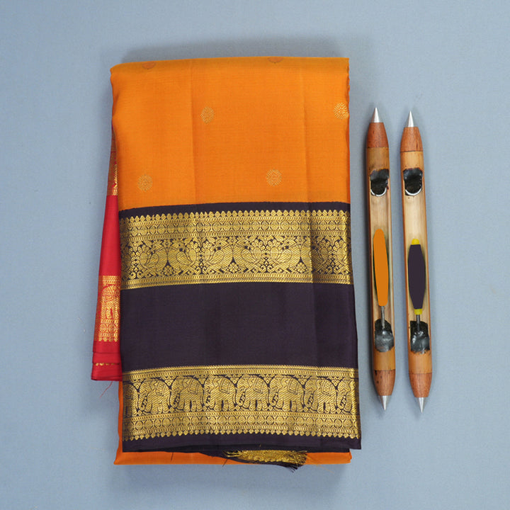 Hayagrivas Handloom Sunset Orange Kanjivaram Silk Saree with Ganga Jamuna Border SSCBF159H7-1