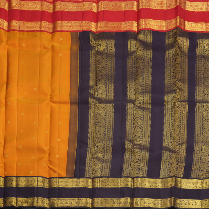 Hayagrivas Handloom Sunset Orange Kanjivaram Silk Saree with Ganga Jamuna Border SSCBF159H7-1