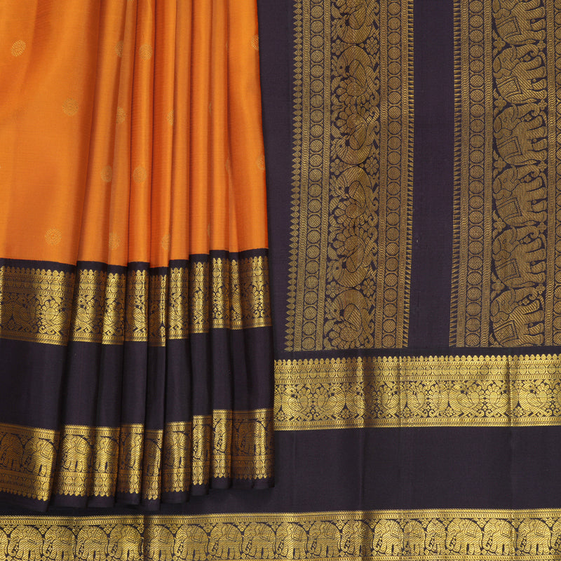 Hayagrivas Handloom Sunset Orange Kanjivaram Silk Saree with Ganga Jamuna Border SSCBF159H7-1