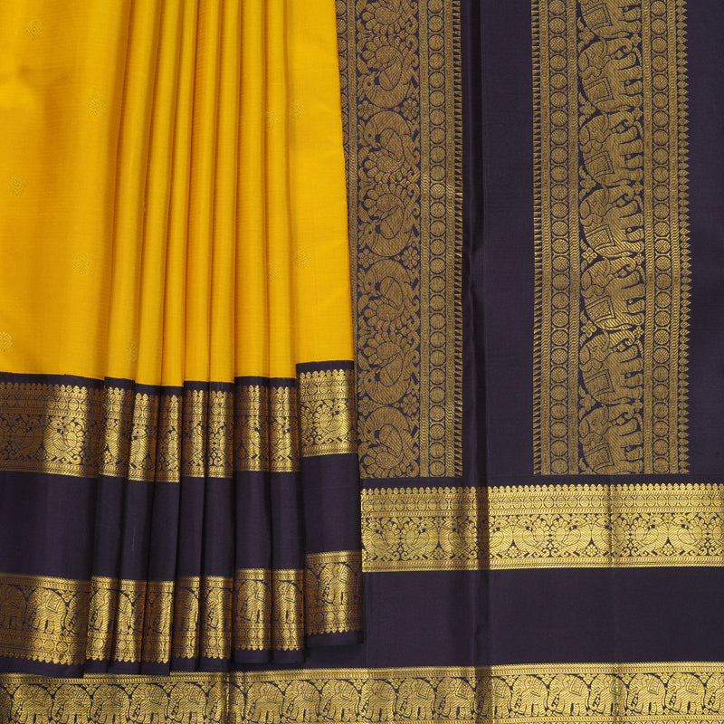 Hayagrivas Handloom Mustard Yellow Kanjivaram Silk Saree with Ganga Jamuna Border SSCBF159H7-2