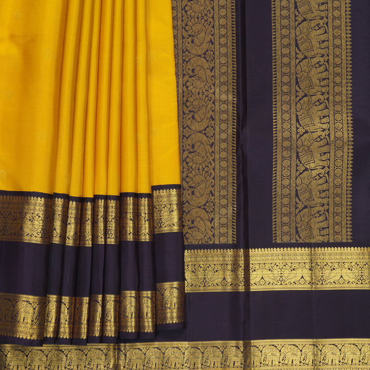 Hayagrivas Handloom Mustard Yellow Kanjivaram Silk Saree with Ganga Jamuna Border SSCBF159H7-2