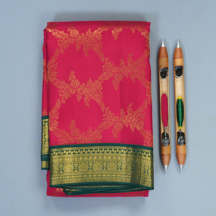 Hayagrivas Handloom Dark Pink Kanjivaram Silk Saree with Bottle Green Border SSCBF159H8-1