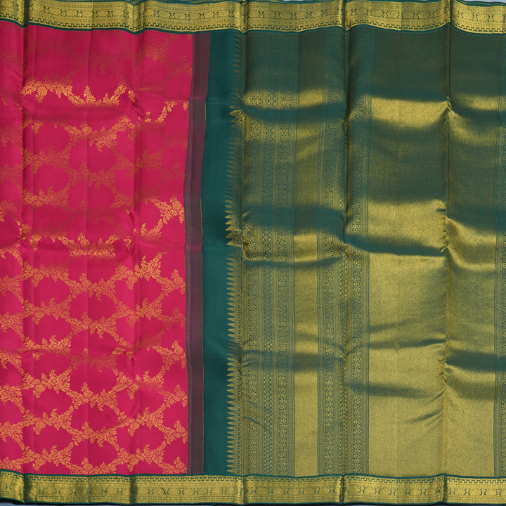 Hayagrivas Handloom Dark Pink Kanjivaram Silk Saree with Bottle Green Border SSCBF159H8-1