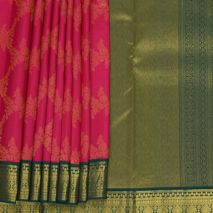 Hayagrivas Handloom Dark Pink Kanjivaram Silk Saree with Bottle Green Border SSCBF159H8-1