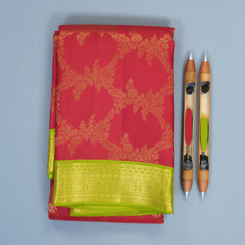Hayagrivas Handloom Red Kanjivaram Silk Saree with Parrot Green Border SSCBF159H8-2