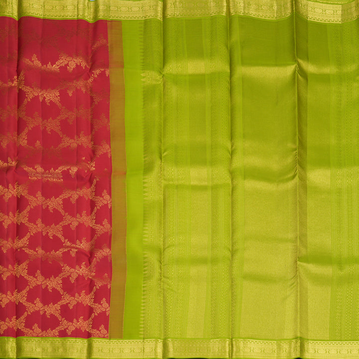 Hayagrivas Handloom Red Kanjivaram Silk Saree with Parrot Green Border SSCBF159H8-2