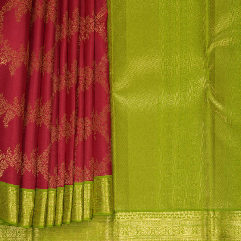 Hayagrivas Handloom Red Kanjivaram Silk Saree with Parrot Green Border SSCBF159H8-2