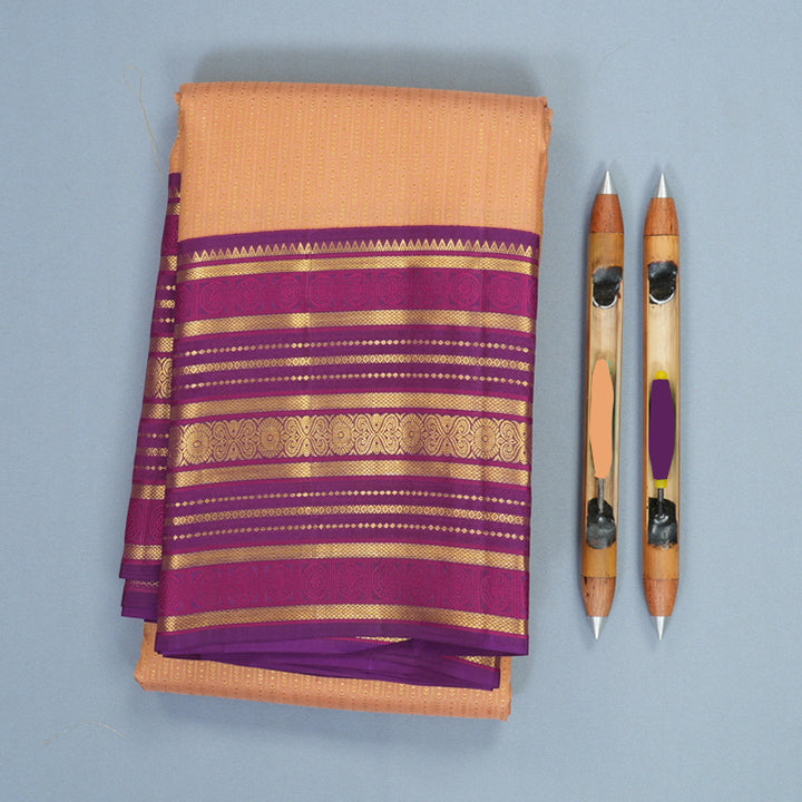 Hayagrivas Handloom Mild Peach Orange Kanjivaram Silk Saree with Purple Border SSCBF159H9-1