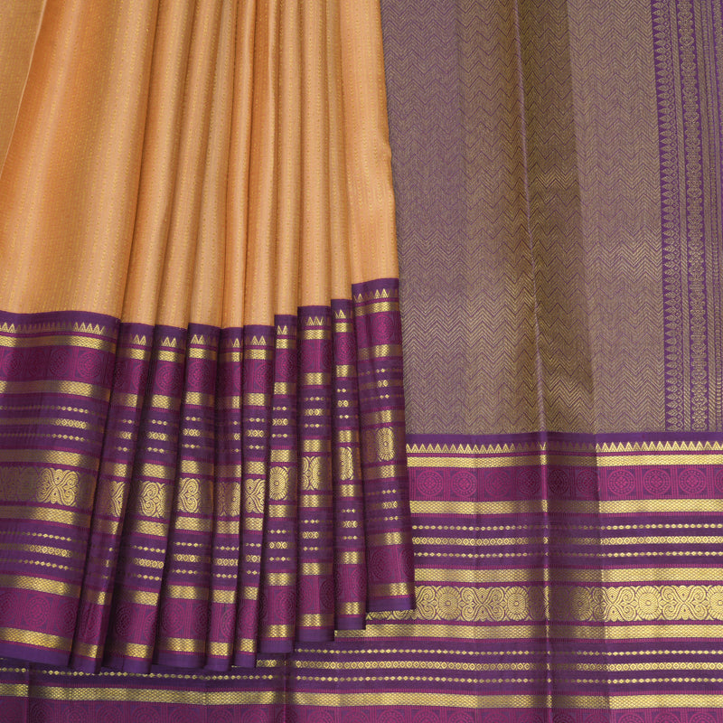 Hayagrivas Handloom Mild Peach Orange Kanjivaram Silk Saree with Purple Border SSCBF159H9-1