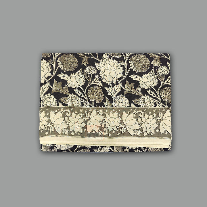 Hayagrivas Beige &amp; Black Kalamkari Cotton Saree SSCBF15D10-30