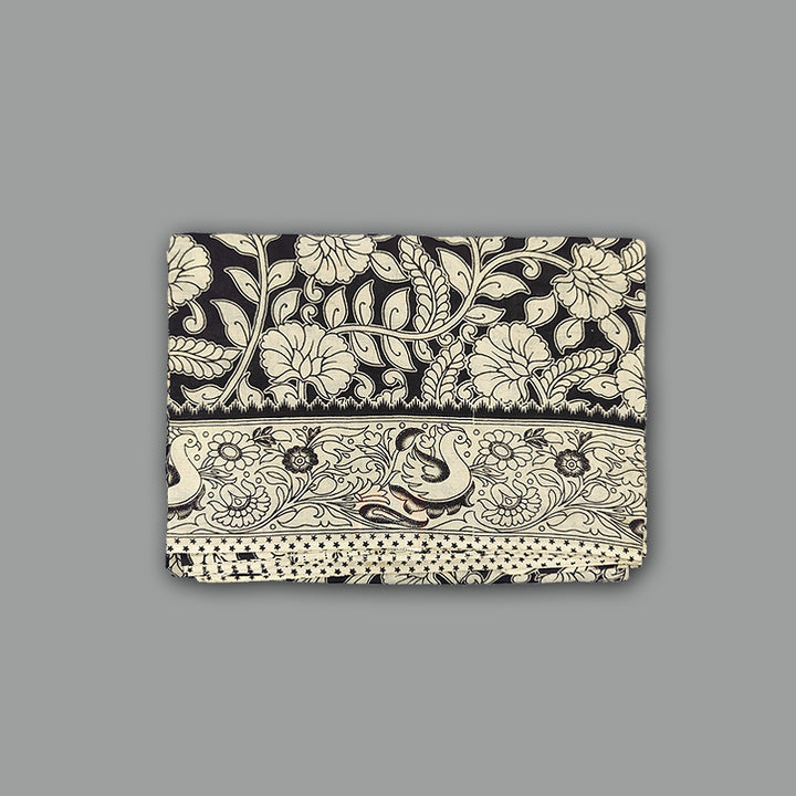 Hayagrivas Beige &amp; Black Kalamkari Cotton Saree SSCBF15D10-31