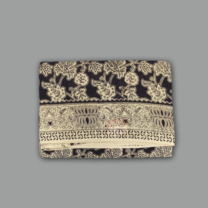 Hayagrivas Beige &amp; Black Kalamkari Cotton Saree SSCBF15D10-42