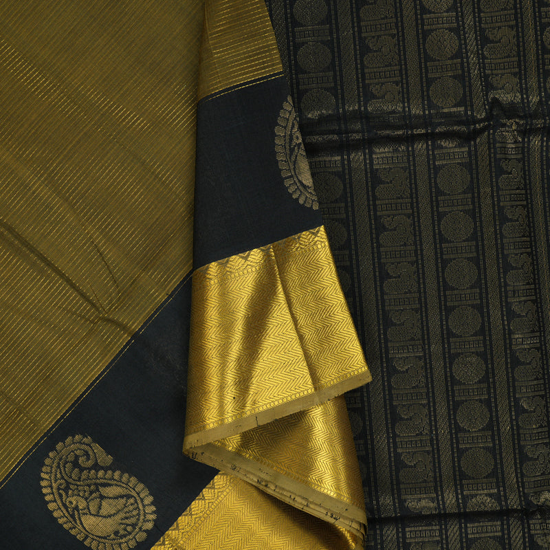 Hayagrivas Olive Green Kora Silk Cotton Saree SSCBF15D3-1