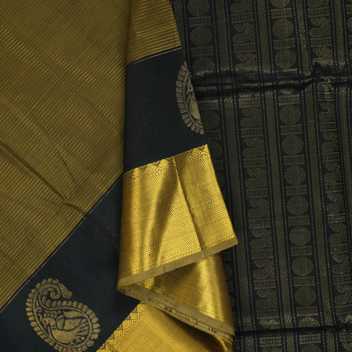 Hayagrivas Olive Green Kora Silk Cotton Saree SSCBF15D3-1