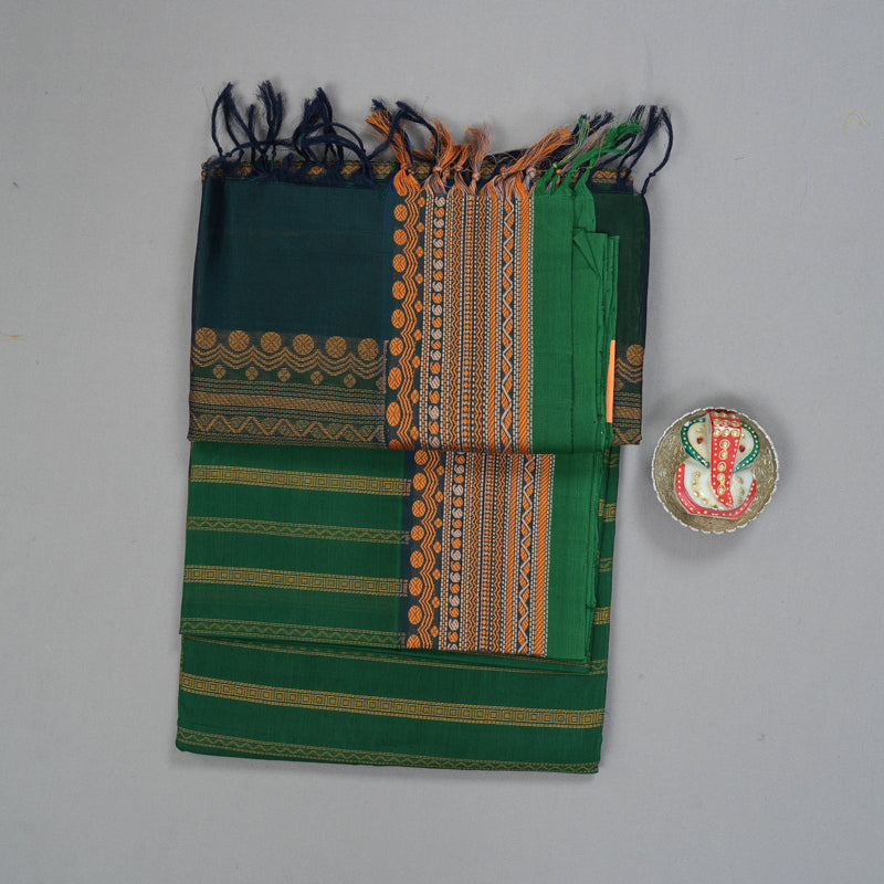 Hayagrivas Bottle Green Kora Silk Cotton Saree SSCBF15D5-1