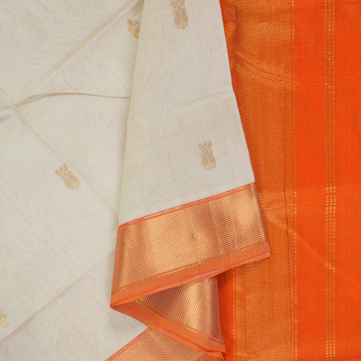 Hayagrivas Half-White Pure Silk Cotton Saree SSCBF15D8-1