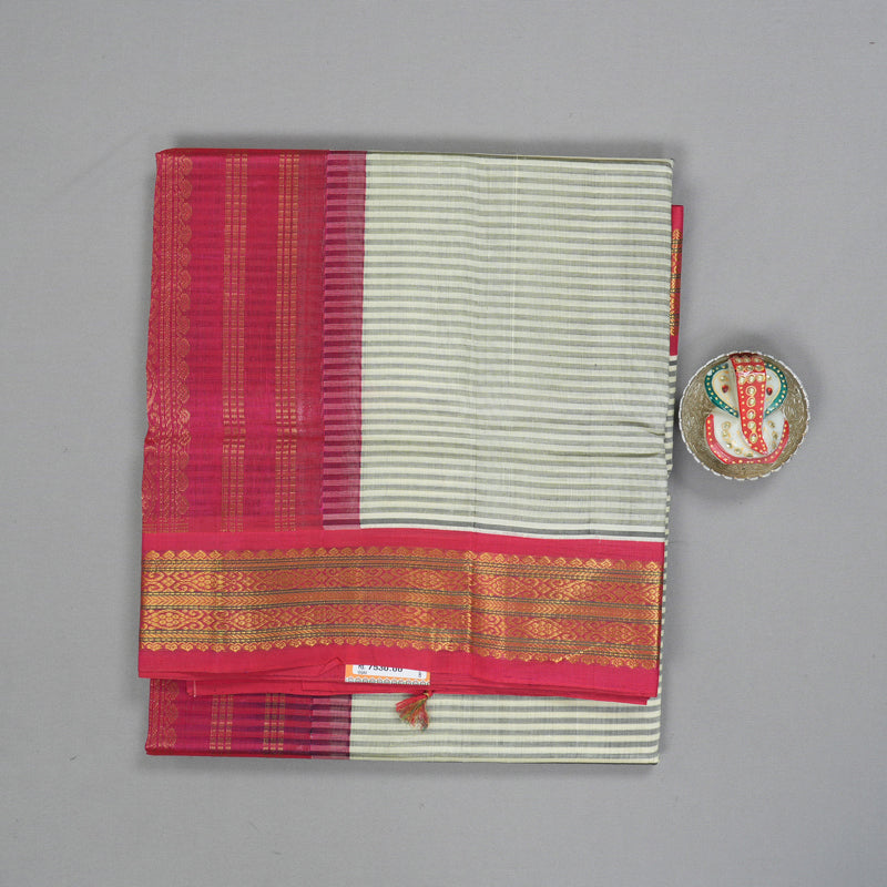 Hayagrivas Ivory & Grey Stripes Pure Silk Cotton Saree SSCBF16D13-3