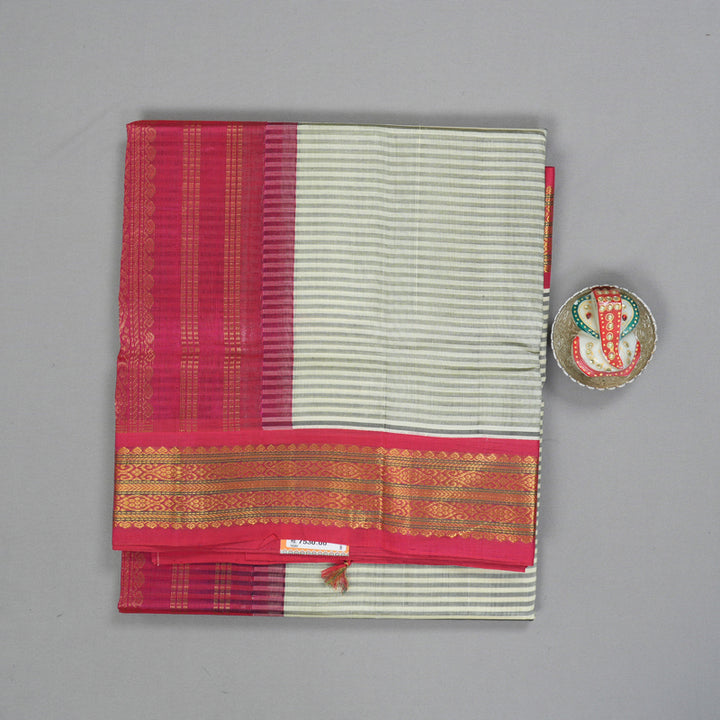 Hayagrivas Ivory & Grey Stripes Pure Silk Cotton Saree SSCBF16D13-3