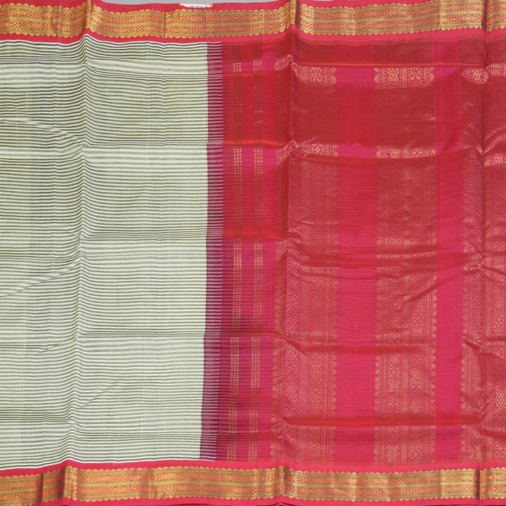 Hayagrivas Ivory & Grey Stripes Pure Silk Cotton Saree SSCBF16D13-3