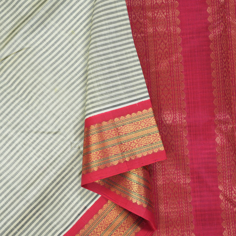 Hayagrivas Ivory & Grey Stripes Pure Silk Cotton Saree SSCBF16D13-3