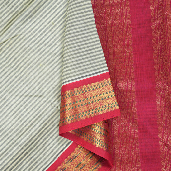 Hayagrivas Ivory & Grey Stripes Pure Silk Cotton Saree SSCBF16D13-3
