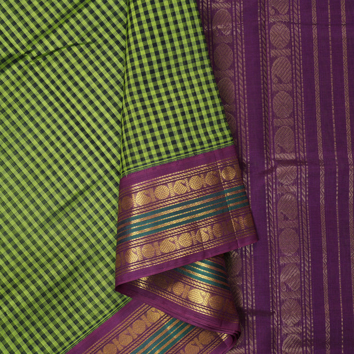 Hayagrivas Green & Black Checks Pure Silk Cotton Saree SSCBF16D15-2